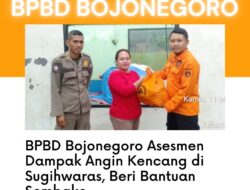 BPBD Bojonegoro Asesmen Dampak Angin Kencang di Sugihwaras, Beri Bantuan Sembako