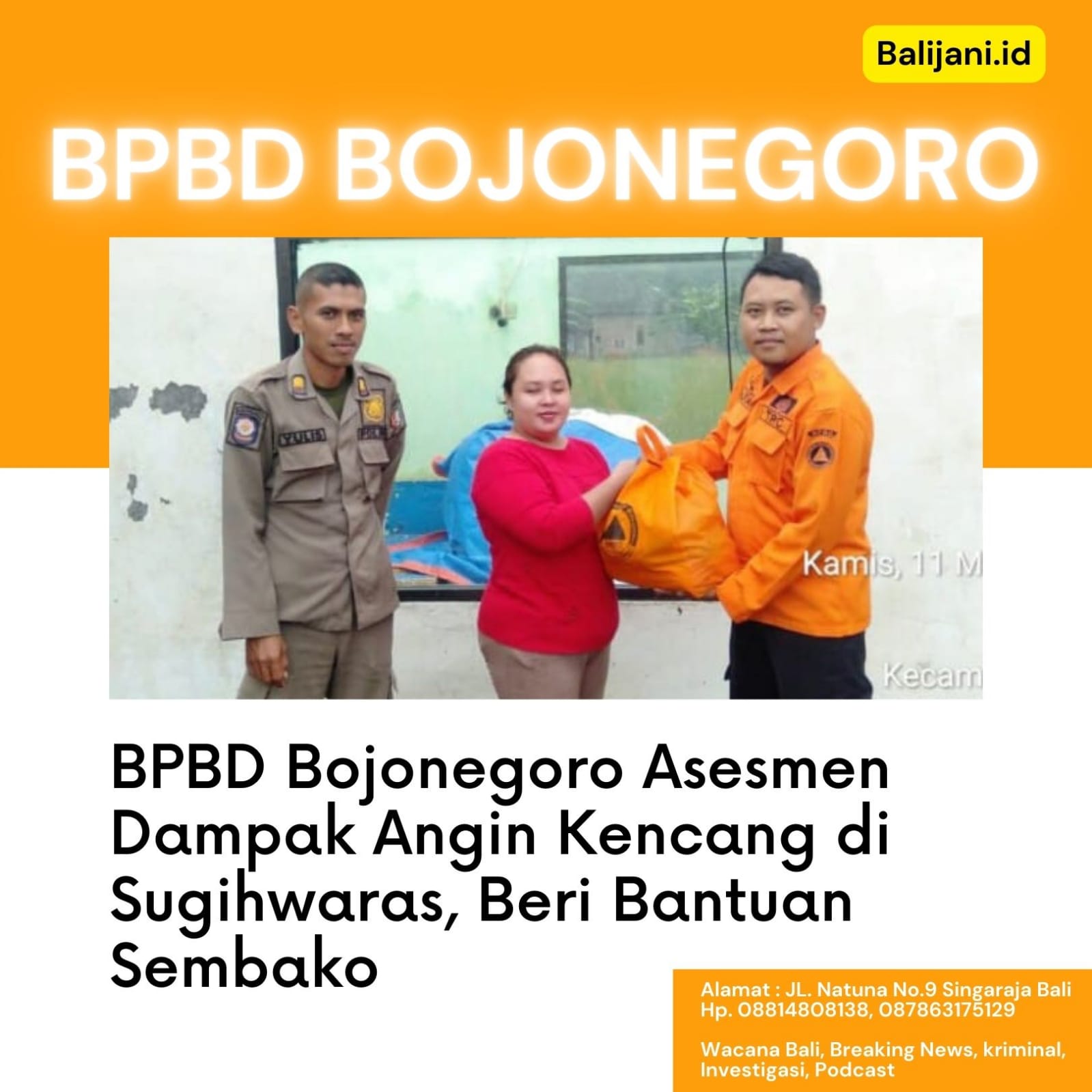 BPBD Bojonegoro Asesmen Dampak Angin Kencang Di Sugihwaras, Beri ...