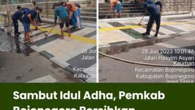 Sambut Idul Adha, Pemkab Bojonegoro Bersihkan Trotoar Seputar Alun-alun