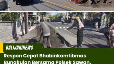 Respon Cepat Bhabinkamtibmas Bungkulan Bersama Polsek Sawan, Tanggapi Aduan Masyarakat Tumpukan Material Pasir Tutupi Badan Jalan