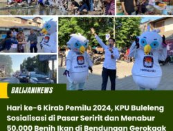 Hari ke-6 Kirab Pemilu 2024, KPU Buleleng Sosialisasi di Pasar Seririt dan Menabur 50.000 Benih Ikan di Bendungan Gerokgak