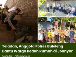 Teladan, Anggota Polres Buleleng Bantu Warga Bedah Rumah di Joanyar