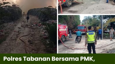 Polres Tabanan Bersama PMK, Berjibako Padamkan Kebakaran TPA Mandung Kerambitan