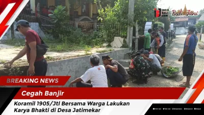 Cegah Banjir, Koramil 1905/Jtl Bersama Warga Lakukan Karya Bhakti di Desa Jatimekar