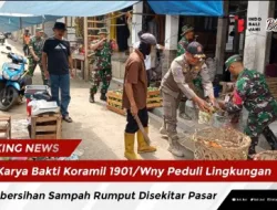 Karya Bakti Koramil 1901/Wny Peduli Lingkungan Pembersihan Sampah Rumput Disekitar Pasar