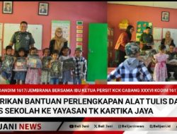 Dandim 1617/Jembrana Bersama Ibu Ketua Persit KCK Cabang XXXVI Kodim 1617/Jembrana Berikan Bantuan Perlengkapan Alat Tulis dan Tas Sekolah Ke Yayasan TK Kartika Jaya