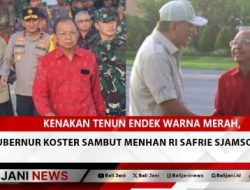 Kenakan Tenun Endek Warna Merah, Gubernur Koster Sambut Menhan RI Safrie Sjamsoeddi