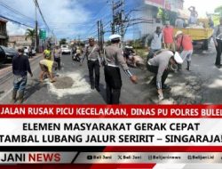 Jalan Rusak Picu Kecelakaan, Dinas PU Polres Buleleng, Elemen Masyarakat Gerak Cepat Tambal Lubang Jalur Seririt – Singaraja!