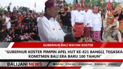 Gubernur Bali Wayan Koster memimpin apel HUT ke-821 Bangli di Lapangan Kapten Mudita bersama tokoh adat dan pejabat daerah.