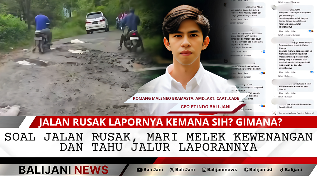 Warga menunjukkan kondisi jalan berlubang di kawasan desa