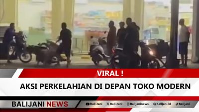 Dua pria terlibat perkelahian di depan toko modern Singaraja terekam kamera