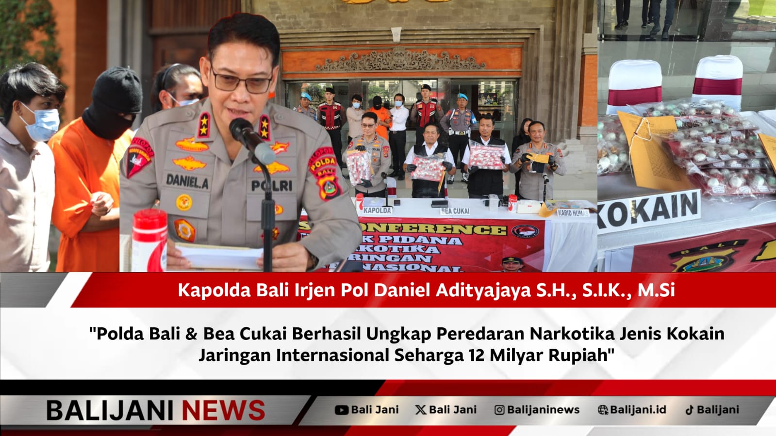 Kapolda Bali Irjen Pol Daniel Adityajaya saat konferensi pers pengungkapan kasus kokain.
