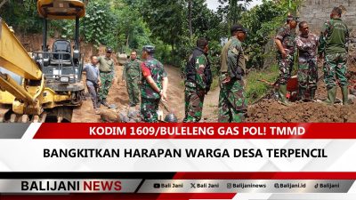 TNI dan warga bergotong royong membangun infrastruktur desa dalam program TMMD Kodim 1609/Buleleng di Desa Depeha.