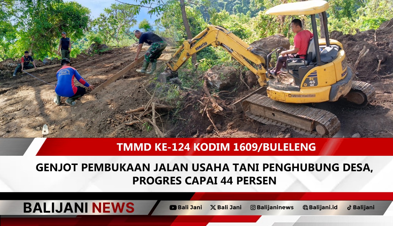 Personel TNI dan warga kerja bakti membuka jalan usaha tani di Desa Depeha dalam program TMMD ke-124, Mei 2025