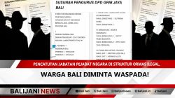 angkapan layar unggahan akun Global Dewata yang menampilkan struktur organisasi ormas ilegal GRIB dengan mencatut jabatan pejabat tinggi negara seperti Gubernur, Pangdam, dan Kapolda tanpa mencantumkan nama lengkap.