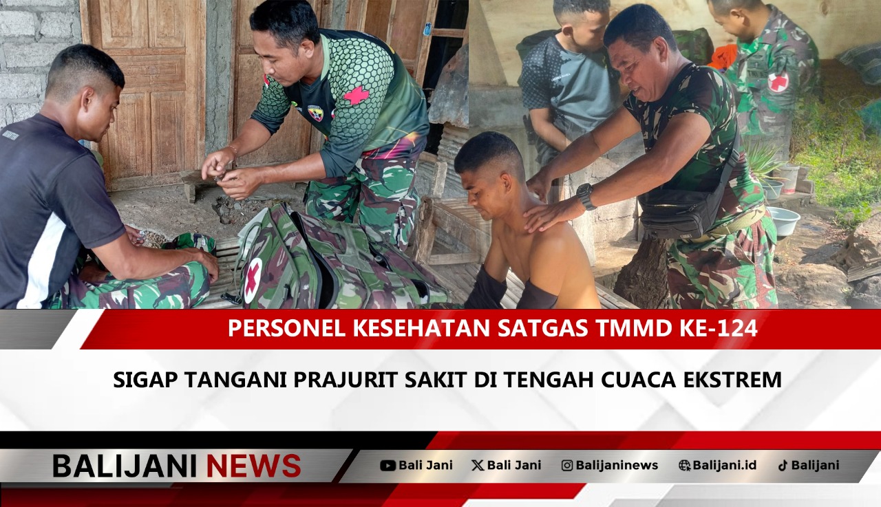 Personel kesehatan Satgas TMMD ke-124 memberikan penanganan medis kepada prajurit yang sakit di Desa Depeha, Buleleng.