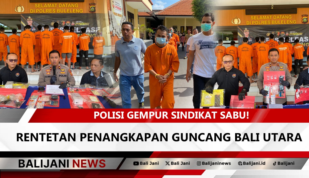 Petugas polisi Sat Res Narkoba Polres Buleleng saat penggerebekan narkoba di Bali Utara