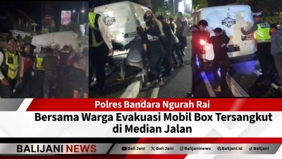 Mobil box tersangkut di median jalan Bandara Ngurah Rai