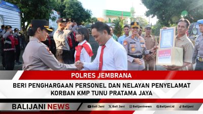 Penghargaan nelayan penyelamat KMP Tunu Pratama oleh Polres Jembrana