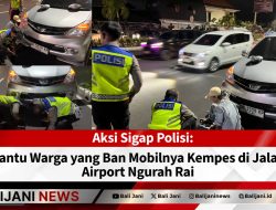 Aksi Sigap Polisi: Bantu Warga yang Ban Mobilnya Kempes di Jalan Airport Ngurah Rai