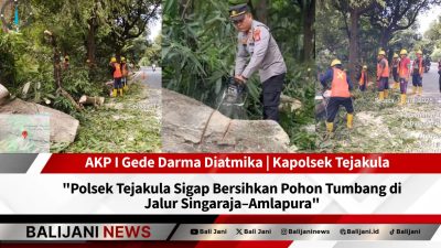 Polsek Tejakula Sigap Bersihkan Pohon Tumbang di Jalur Singaraja–Amlapura