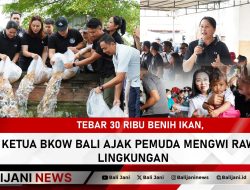 Tebar 30 Ribu Benih Ikan, Ketua BKOW Bali Ajak Pemuda Mengwi Rawat Lingkungan