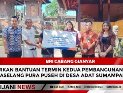 BRI Cabang Gianyar Salurkan Bantuan Termin Kedua Pembangunan Bale Paselang Pura Puseh di Desa Adat Sumampan