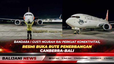 Suasana penyambutan inaugural flight atau penerbangan perdana maskapai Virgin Australia rute Canberra menuju Bali di Bandara Internasional I Gusti Ngurah Rai