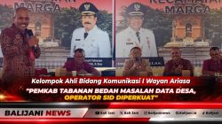 Kelompok Ahli Tabanan I Wayan Ariasa saat memberikan pemaparan materi workshop data desa di Aula Kantor Camat Marga.
