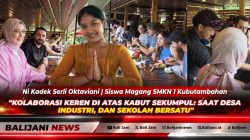 Siswa SMKN 1 Kubutambahan mempraktikkan pelayanan hospitality berstandar industri dengan latar pemandangan Air Terjun Sekumpul.