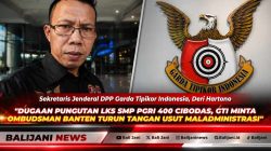 Sekretaris Jenderal DPP Garda Tipikor Indonesia Deri Hartono saat memberikan keterangan terkait dugaan pungutan liar LKS di Kota Tangerang.
