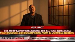 Tokoh masyarakat Gus Jarot saat memberikan keterangan pers terkait klarifikasi dokumen PPJB properti di Badung.