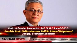Rektor Universitas Paramadina Prof Didik J Rachbini saat memberikan pandangan ilmiah dan analisis ekonomi politik terkait dampak safari politik mantan presiden terhadap iklim investasi