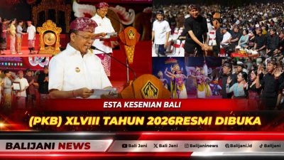 Wakil Bupati Klungkung Tjokorda Gde Surya Putra bersama istri saat menghadiri pembukaan malam PKB XLVIII di Ardha Candra.