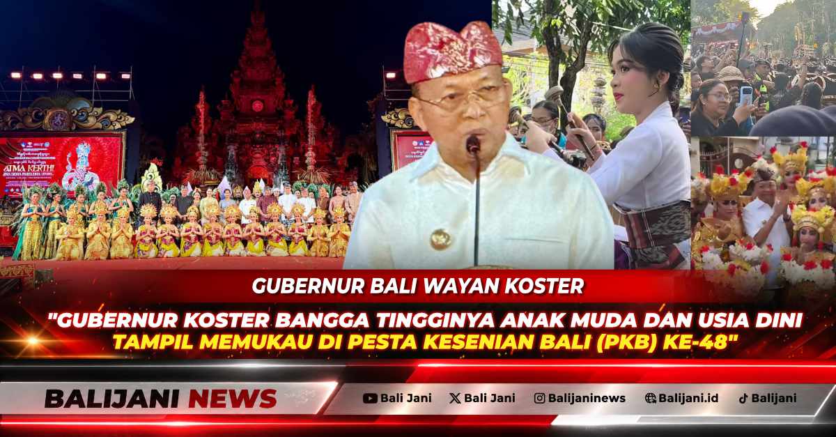 Gubernur Bali Wayan Koster tersenyum bangga saat menyapa dan memberikan apresiasi kepada penari anak-anak di Pesta Kesenian Bali.
