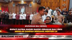 Bupati Klungkung I Made Satria bersama Menteri LH Mohammad Jumhur Hidayat saat menghadiri Rakor Pengelolaan Sampah di Kertha Sabha.