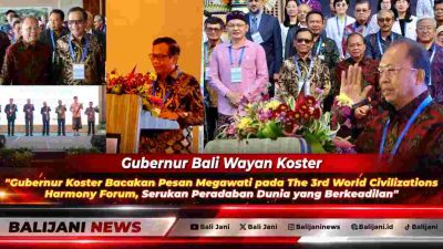 Gubernur Bali Wayan Koster saat membacakan berkas sambutan tertulis Presiden ke-5 RI Megawati Soekarnoputri dalam pembukaan World Civilizations Harmony Forum di Uluwatu