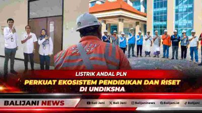 Petugas PT PLN Persero UP3 Bali Utara saat melakukan penyalaan meteran tambah daya listrik di Gedung Laboratorium Pendidikan Terpadu Universitas Pendidikan Ganesha Singaraja