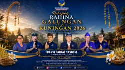 Spanduk digital atau ucapan resmi dari Fraksi Partai NasDem DPRD Kabupaten Buleleng dalam rangka Hari Raya Galungan dan Kuningan tahun 2026.