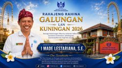 Desain spanduk ucapan selamat Hari Raya Galungan dan Kuningan 2026 dari Direktur Utama Perumda Tirta Hita Buleleng I Made Lestariana, S.E.