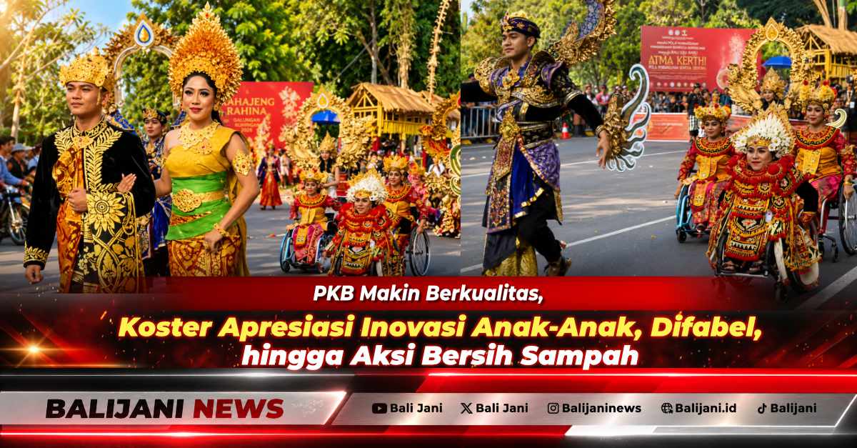 Suasana pawai Peed Aya PKB 2026 yang menampilkan partisipasi anak-anak dan aksi kepedulian lingkungan dari kontingen daerah.