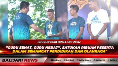 Kepala Dinas Pendidikan Buleleng Ida Bagus Gde Surya Bharata bersama ribuan peserta saat pembukaan EDURUN PGRI Buleleng 2026 di Lapangan Undiksha.