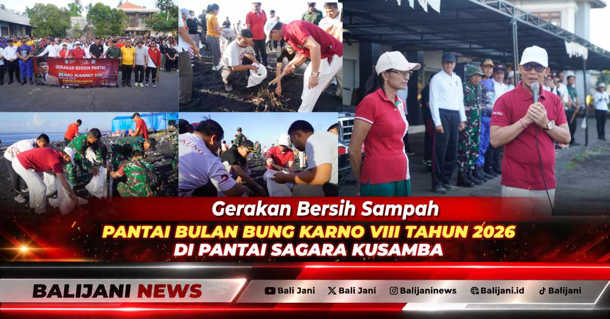 Bupati Klungkung I Made Satria bersama jajaran memungut sampah plastik di pesisir Pantai Sagara Kusamba.