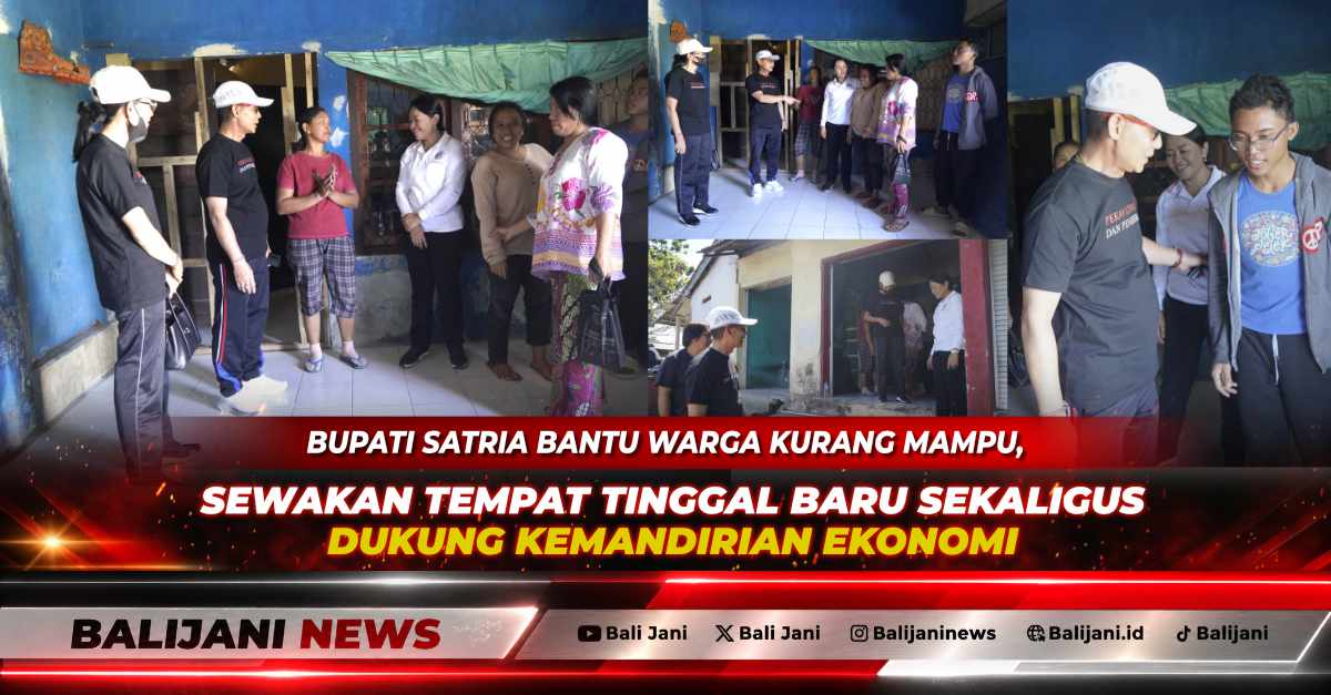 Bupati Klungkung I Made Satria saat menyerahkan bantuan dan meninjau tempat tinggal baru untuk keluarga Ni Wayan Suathi.