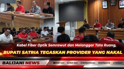 Bupati Klungkung I Made Satria memimpin rapat koordinasi terbatas penataan jaringan kabel telekomunikasi di ruang Inspektorat.