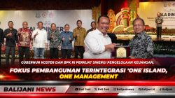 Gubernur Bali Wayan Koster bersama Pimpinan I BPK RI Nyoman Adhi Suryadnyana saat acara Gala Dinner di Gedung Kertha Sabha.