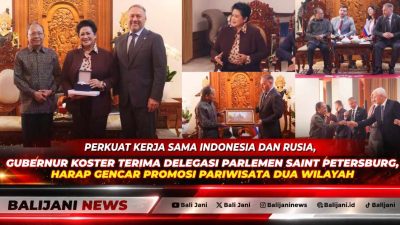 Gubernur Bali Wayan Koster saat menerima kunjungan Ketua Parlemen Saint Petersburg Alexandr Belski di Jaya Sabha.