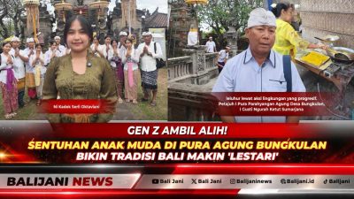 Siswa SMK Negeri 1 Kubutambahan melaksanakan aksi kebersihan lingkungan pura berbasis sumber lewat Program HITS saat ngayah Pujawali di Pura Parahyangan Agung Desa Bungkulan Buleleng