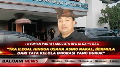 Anggota DPR RI I Nyoman Parta saat memberikan keterangan terkait sorotan tata kelola keimigrasian dan penegakan hukum di Desa Guwang Gianyar Bali