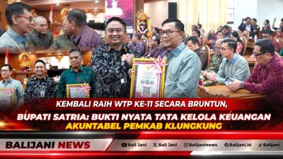 Bupati Klungkung I Made Satria bersama Ketua DPRD Klungkung saat menerima LHP BPK RI dengan opini WTP di Gedung DPRD Bali.